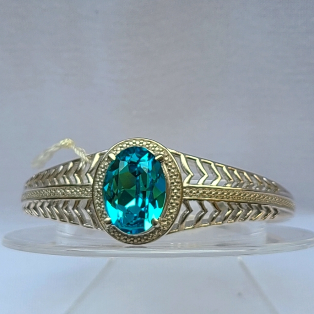 J Francis Stainless Steel & Aqua Blue Swarovski Crystal Cuff
